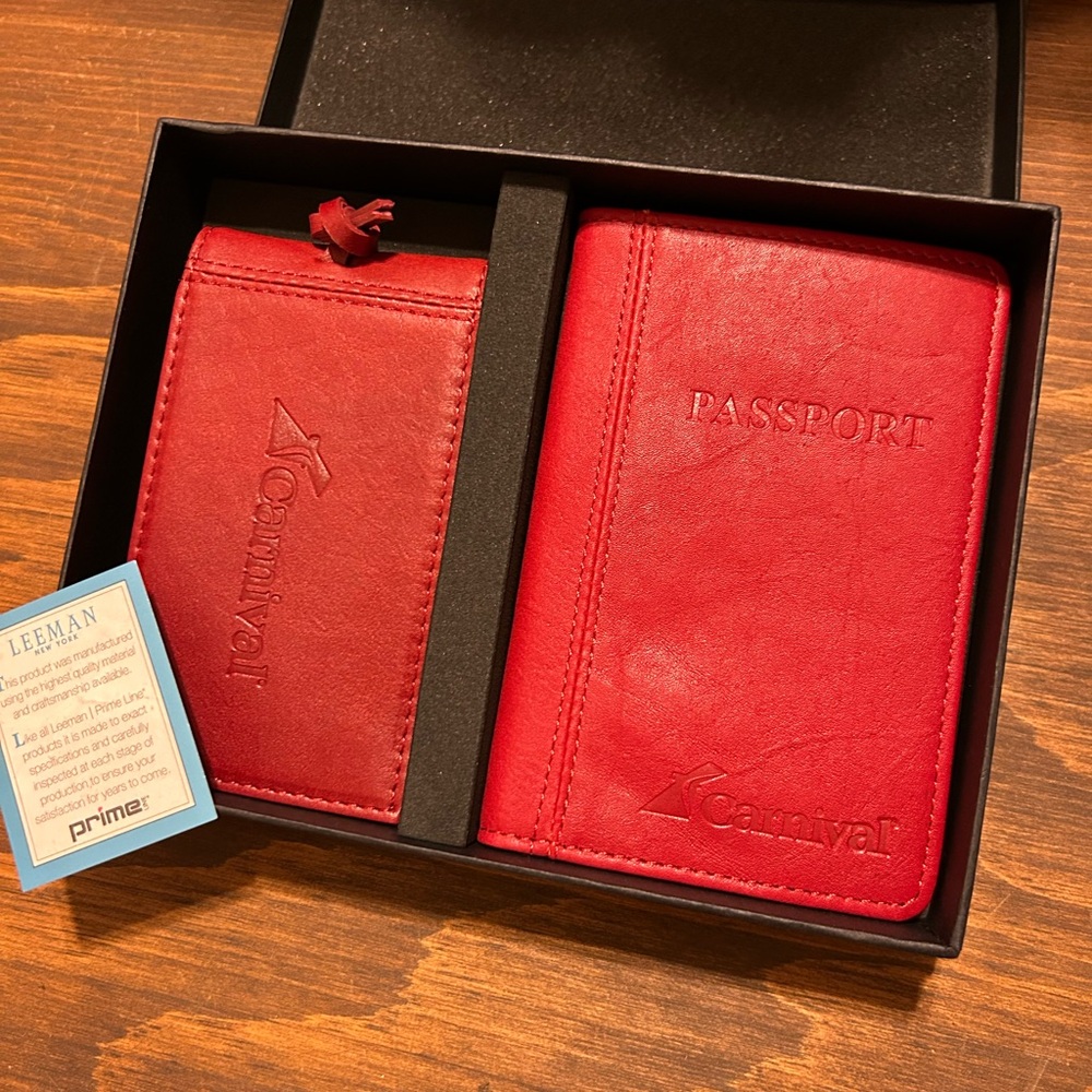 Carnival Red Leather Passport Cover & Card Wallet Set